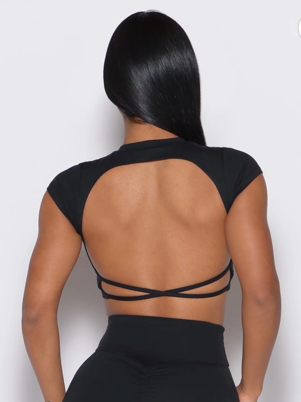 Bombshell Sportswear Black Open-Back Strappy Muscle Tee